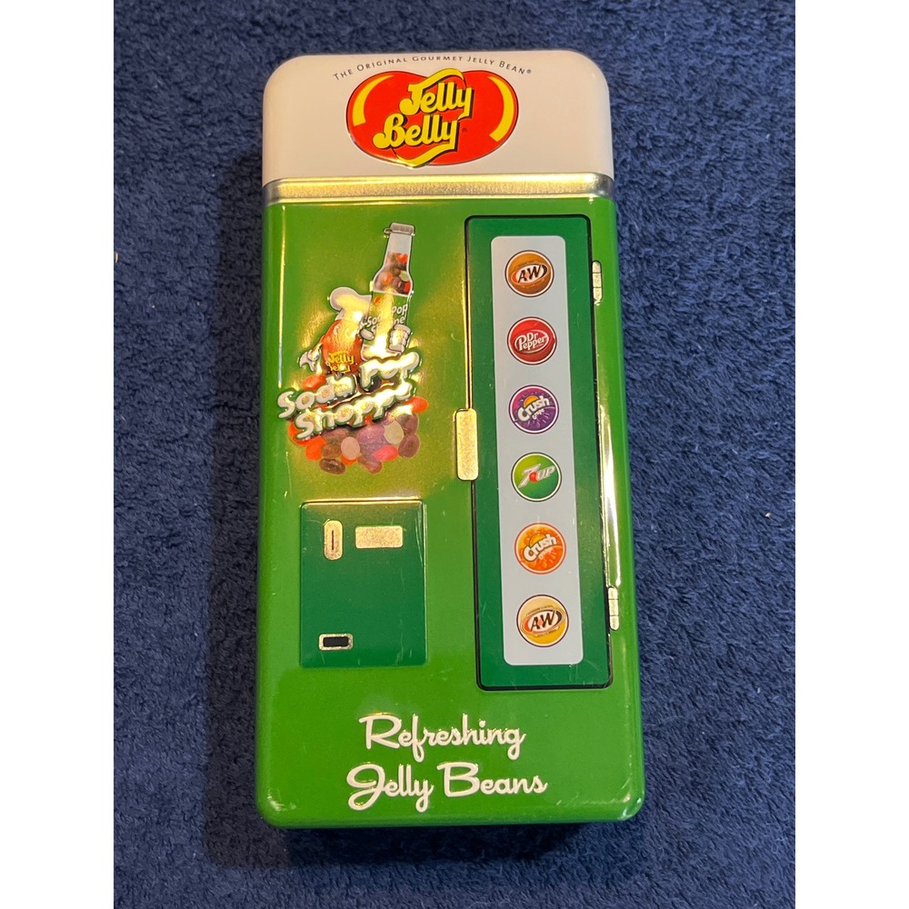 Jelly Belly Soda Pop Shoppe Vending Machine Tin Piggy Bank Coin Slot Green 7inch